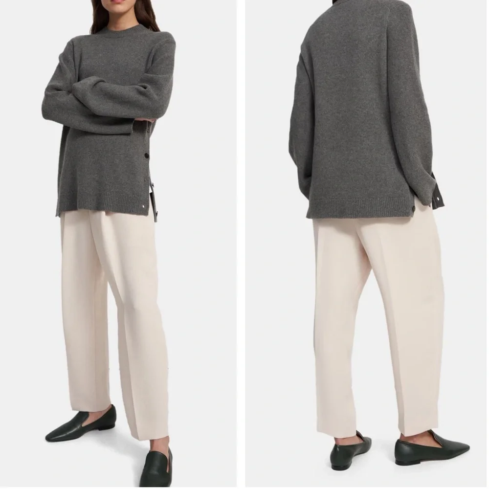 Theory New Button Tunic Sweater Gray Wool Cashmere Small